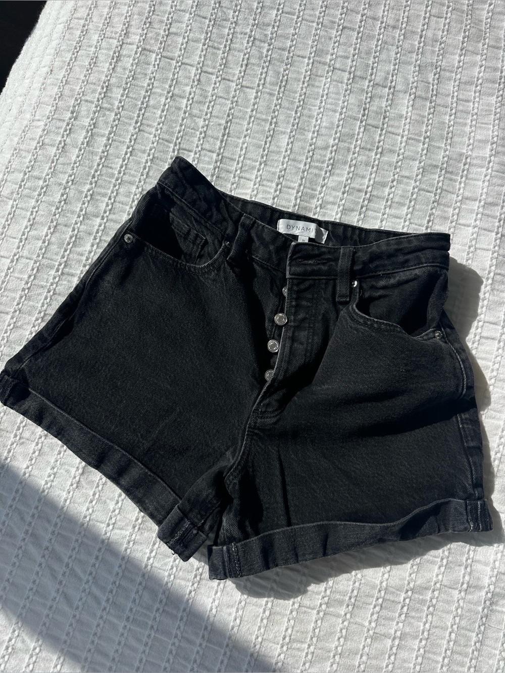 Dynamite Black Button-Front High-Rise Denim Shorts
